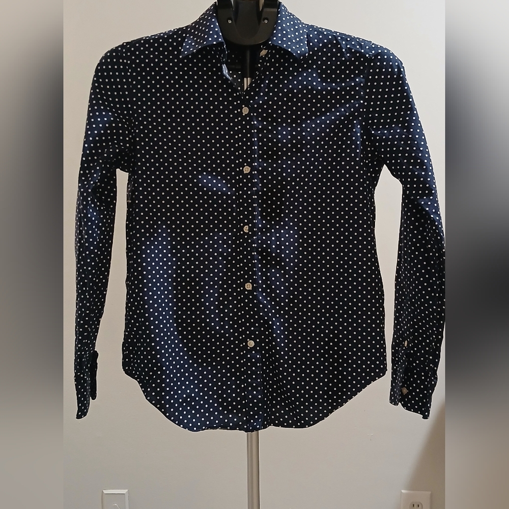 Lauren Ralph Lauren Blue and White Casual Button Down Shirt